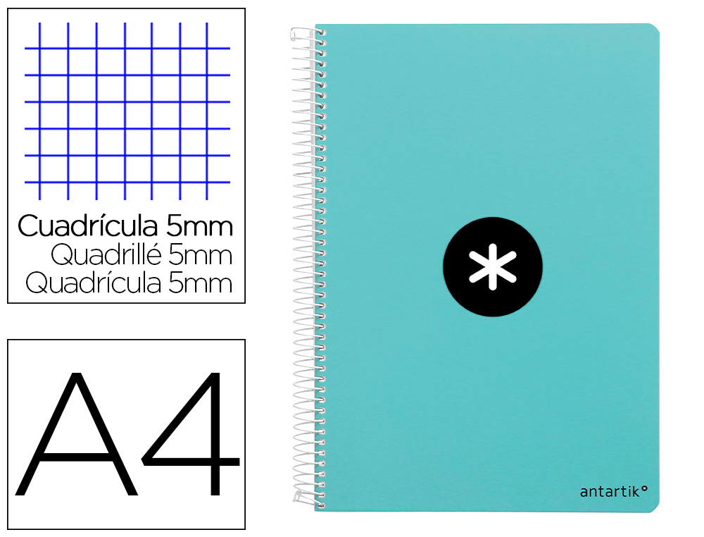 CUADERNO ESPIRAL ANTARTIK A4 MICRO TAPA DURA 80H 100 GR CUADRO 5MM SIN BANDAS 4 TALADROS COLOR MENTA