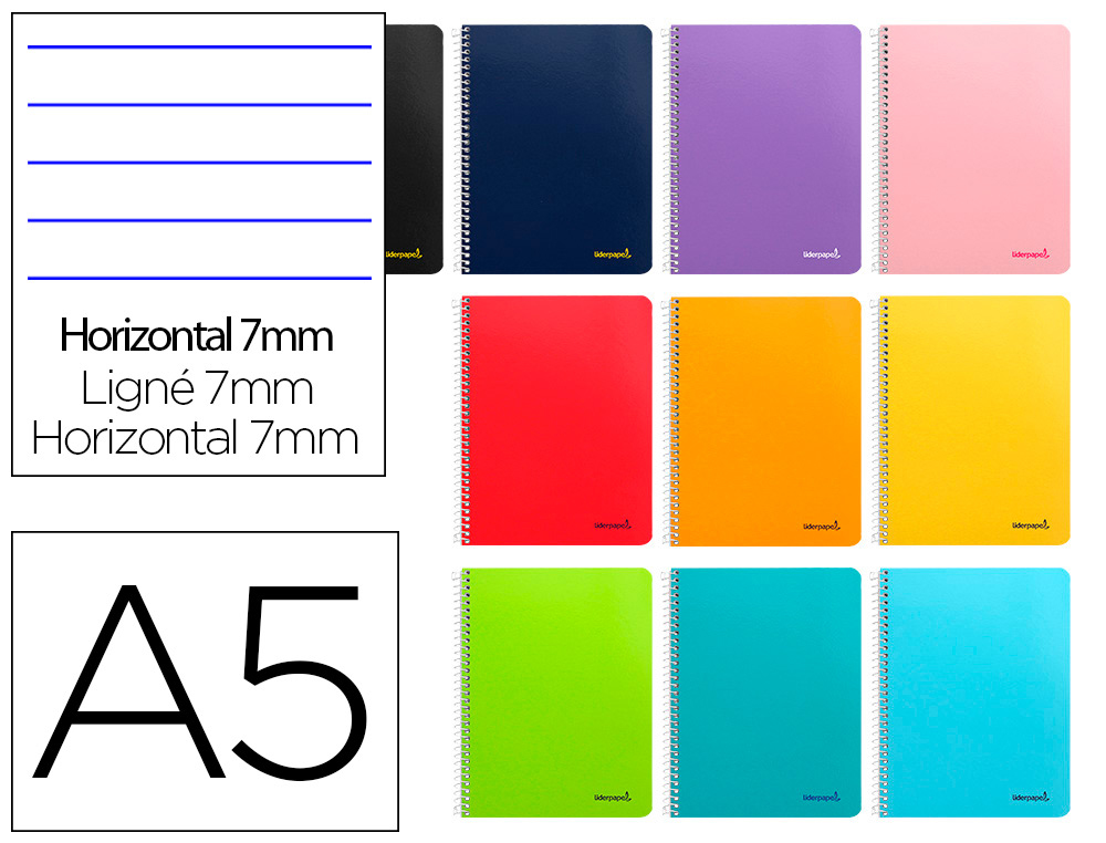 CUADERNO ESPIRAL LIDERPAPEL A5 MICRO SMART TAPA BLANDA 80H60GR HORIZONTAL 7MM DOBLE MARGEN 6 TALADROS COLORES