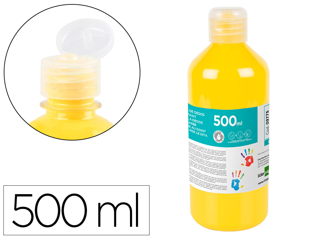 PINTURA DEDOS LIDERPAPEL BOTELLA DE 500 ML AMARILLO