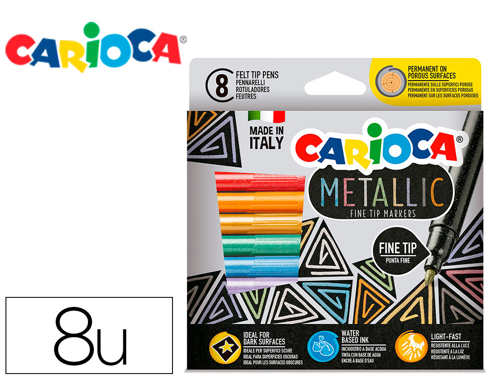 ROTULADOR CARIOCA METALLIC PUNTA FINA CAJA DE 8 COLORES SURTIDOS