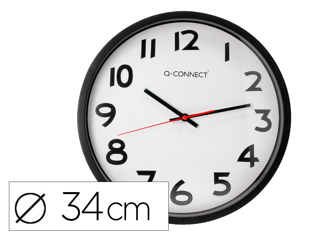 RELOJ Q-CONNECT DE PARED PLASTICO OFICINA REDONDO 34 CM MARCO NEGRO