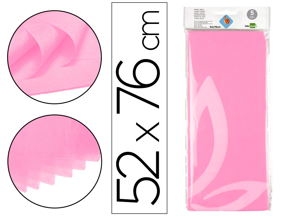 PAPEL SEDA LIDERPAPEL 52X76CM 18G/M2 BOLSA DE 5 HOJAS ROSA