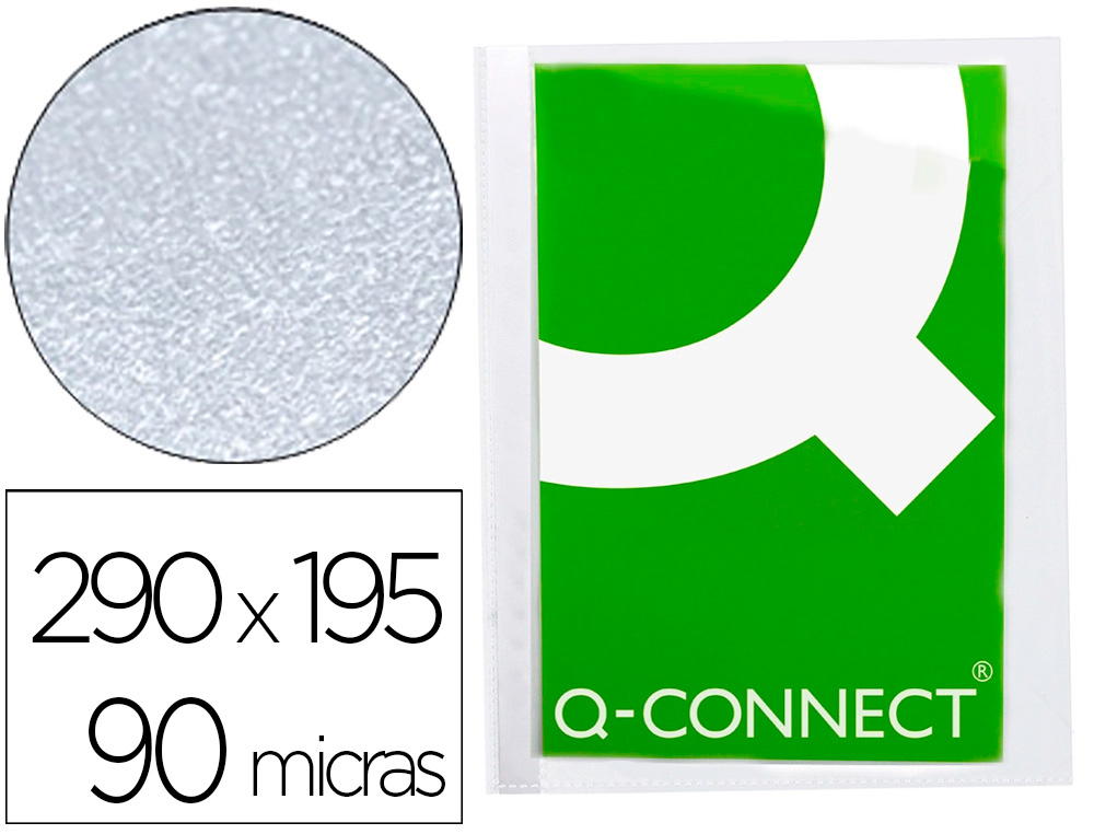 FUNDA PROTECTORA Q-CONNECT CORTE OBLICUO 290X195 CRISTAL SIN TALADROS PVC 90MC CAJA DE 100 UNIDADES