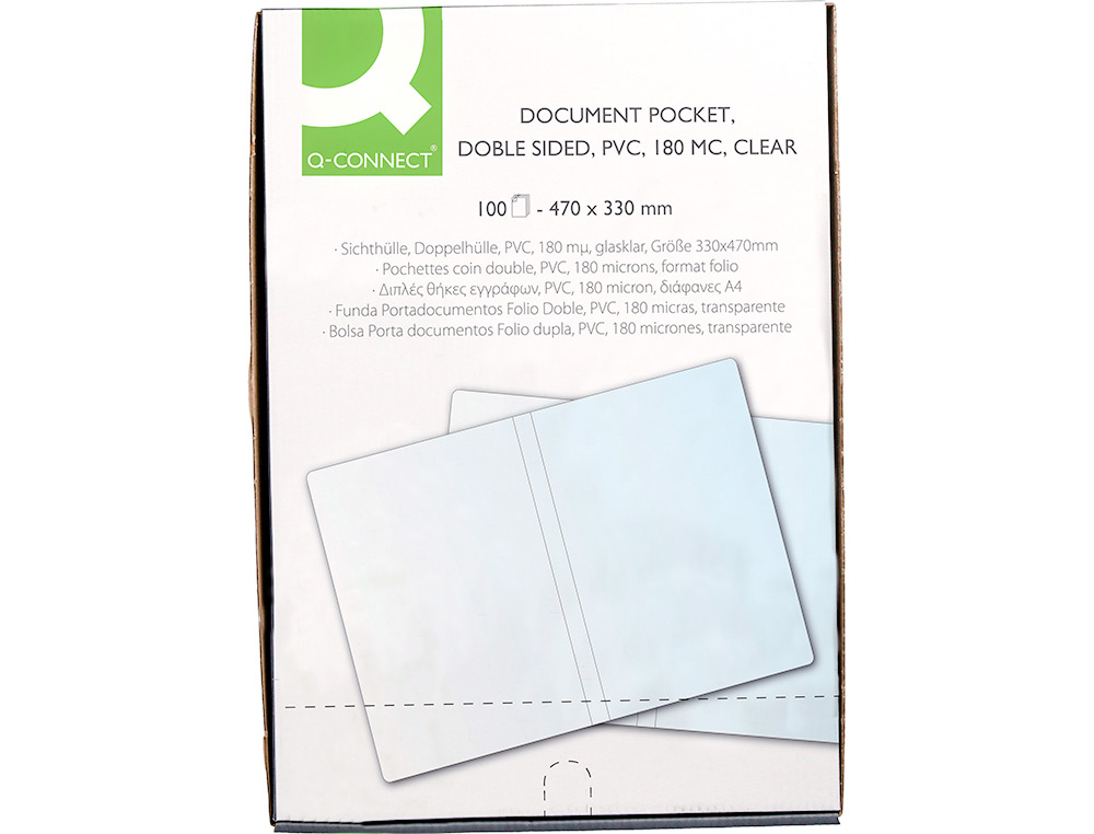 FUNDA PORTADOCUMENTO Q-CONNECT FOLIO DOBLE 180 MICRAS PVC TRANSPARENTE 330X470MM