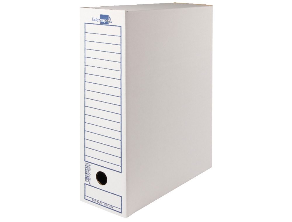 CAJA ARCHIVO DEFINITIVO LIDERPAPEL 104 FOLIO CARTON RECICLADO 325G/M2 LOMO 100 MM BLANCO 365X100X251 MM