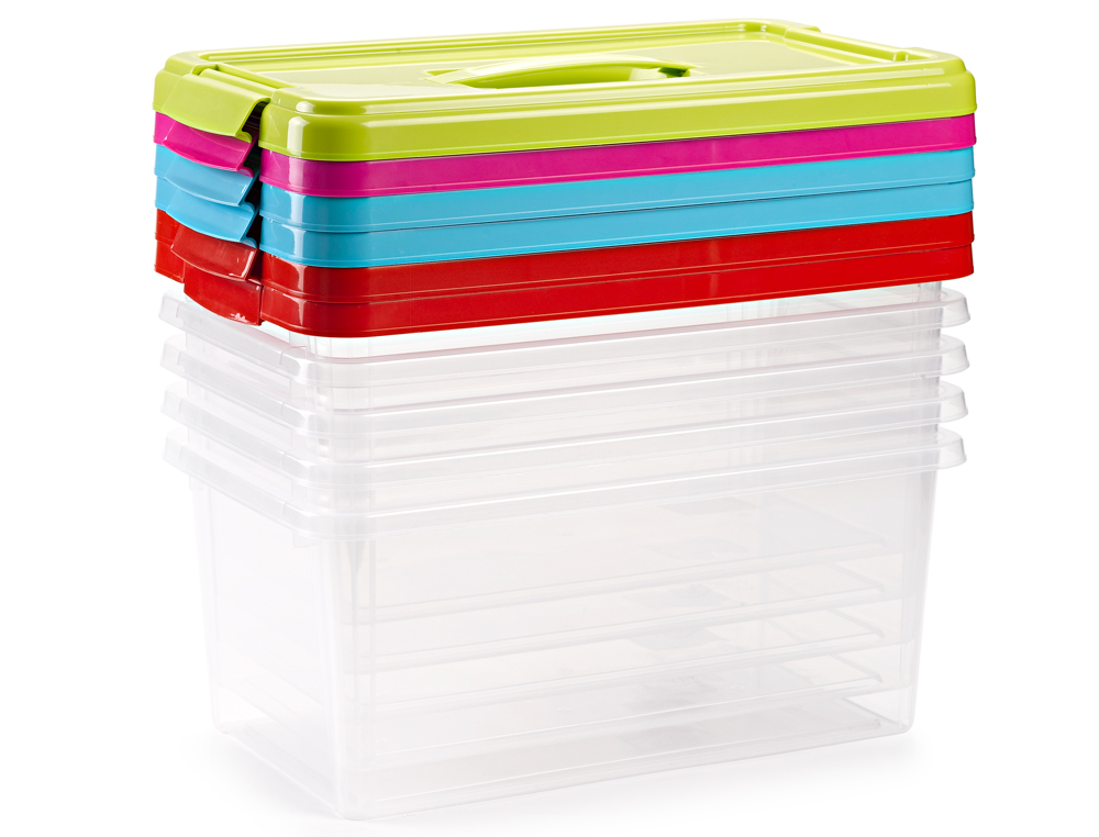 CAJA MULTIUSOS PLASTICO 10 L NUMERO 24 TAPA DE COLOR CON ASA 385X230X175 MM