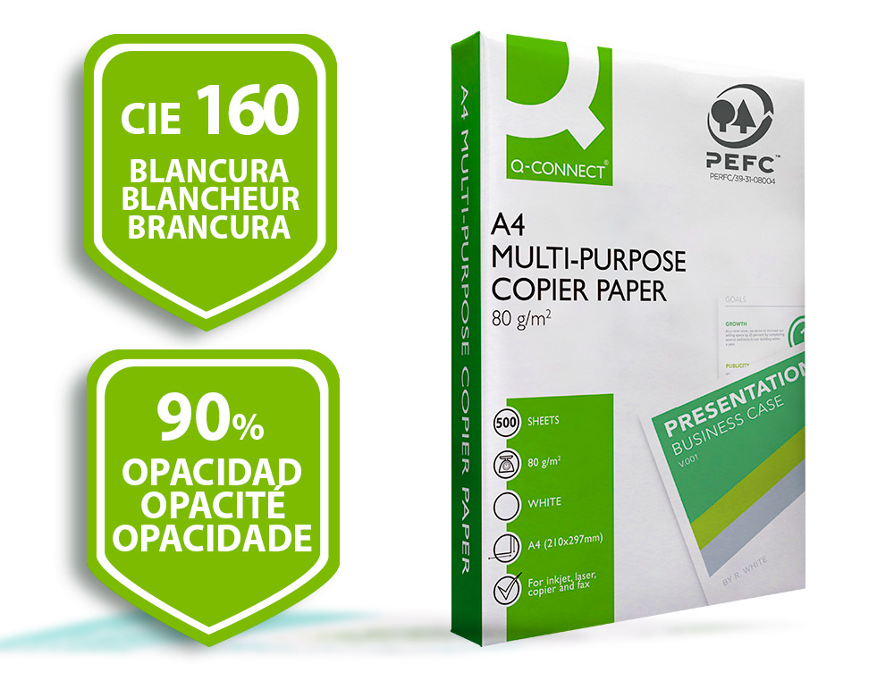 PAPEL FOTOCOPIADORA Q-CONNECT ECONOMY DIN A4 80 GRAMOS PAQUETE DE 500 HOJAS