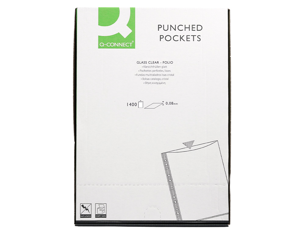 FUNDA MULTITALADRO Q-CONNECT FOLIO 80 MC CRISTAL CAJA DE 1400 UNIDADES