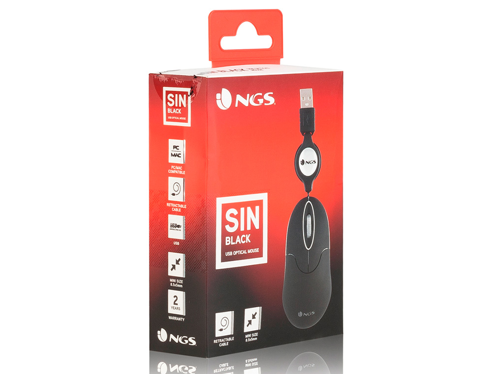 RATON NGS WIRED SIN 1000 DPI RETRACTIL 3 BOTONES USB COLOR NEGRO