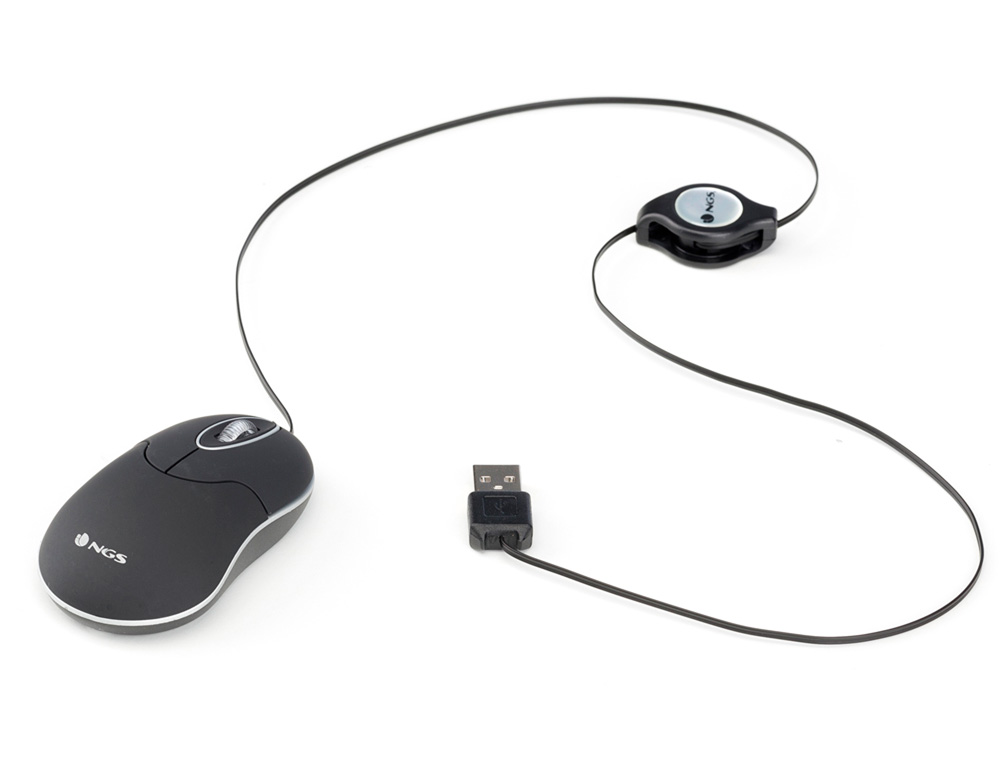 RATON NGS WIRED SIN 1000 DPI RETRACTIL 3 BOTONES USB COLOR NEGRO