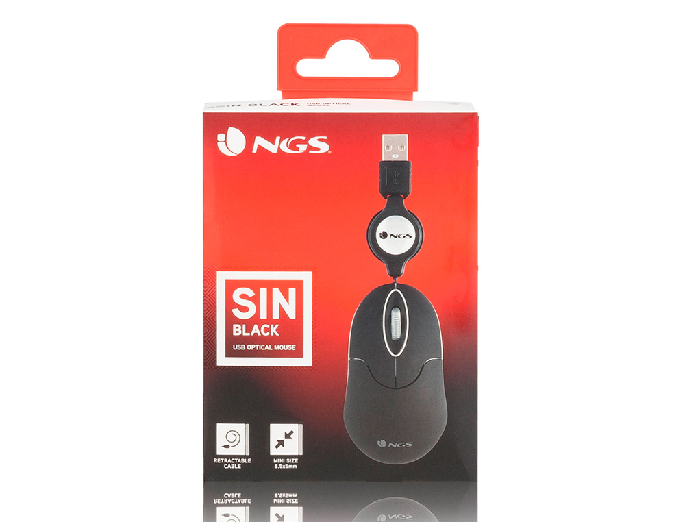 RATON NGS WIRED SIN 1000 DPI RETRACTIL 3 BOTONES USB COLOR NEGRO