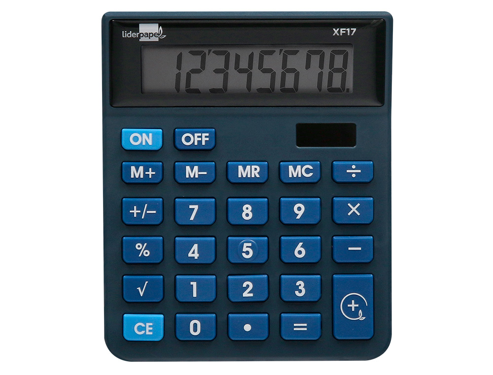CALCULADORA LIDERPAPEL SOBREMESA XF17 8 DIGITOS SOLAR Y PILAS COLOR AZUL 127X105X24 MM