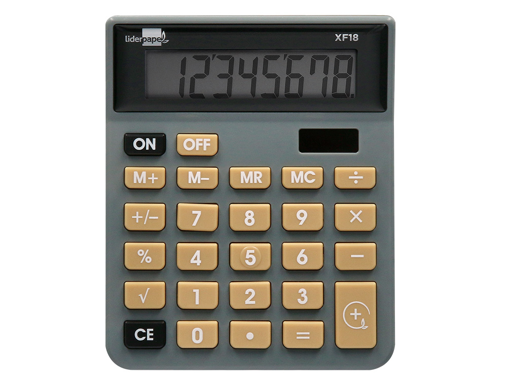 CALCULADORA LIDERPAPEL SOBREMESA XF18 8 DIGITOS SOLAR Y PILAS COLOR GRIS 127X105X24 MM