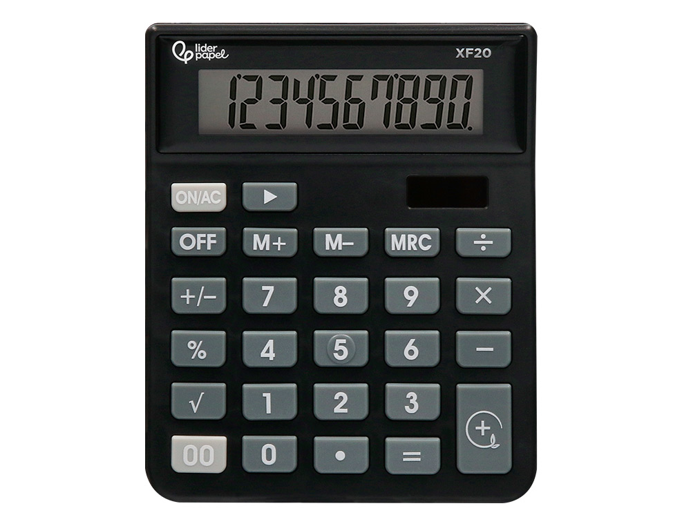 CALCULADORA LIDERPAPEL SOBREMESA XF20 10 DIGITOS SOLAR Y PILAS COLOR NEGRO 127X105X24 MM