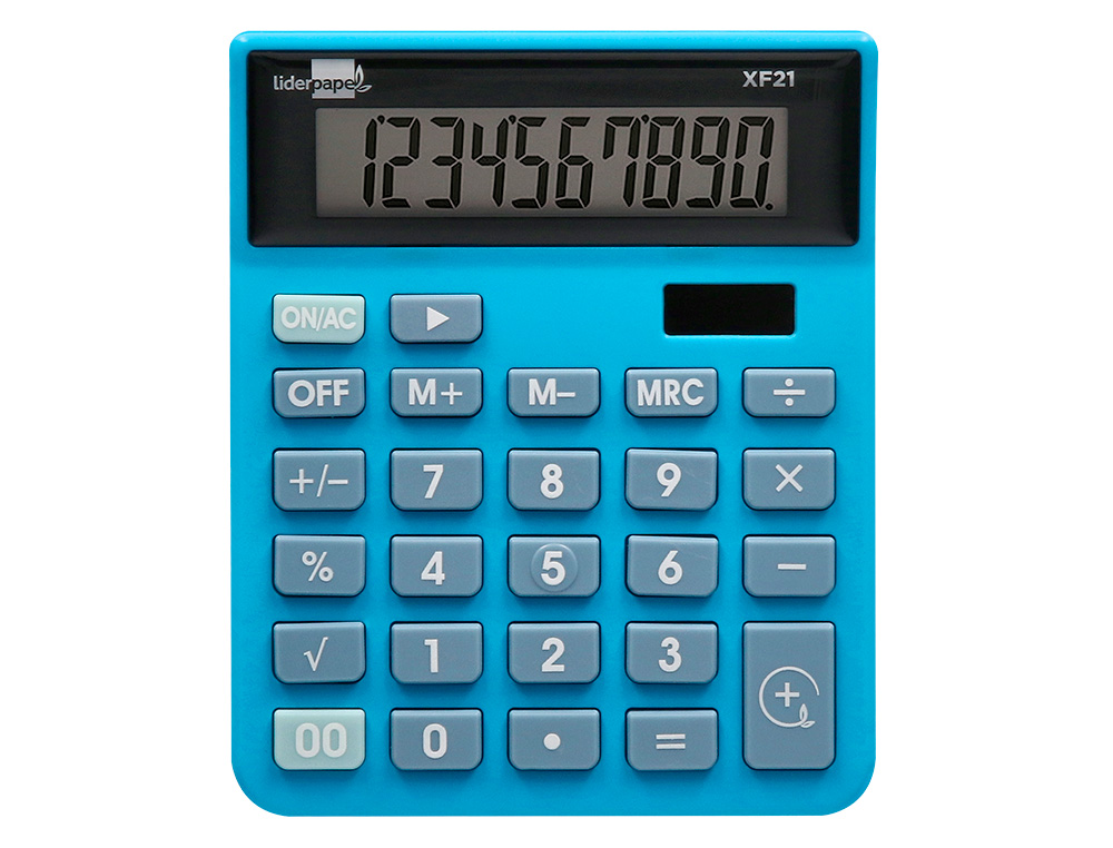 CALCULADORA LIDERPAPEL SOBREMESA XF21 10 DIGITOS SOLAR Y PILAS COLOR AZUL 127X105X24 MM