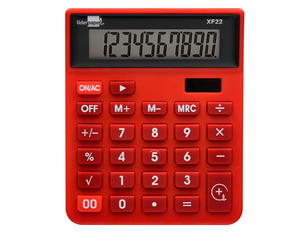 CALCULADORA LIDERPAPEL SOBREMESA XF22 10 DIGITOS SOLAR Y PILAS COLOR ROJO 127X105X24 MM