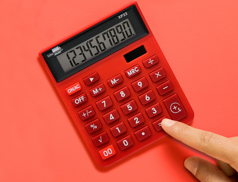 CALCULADORA LIDERPAPEL SOBREMESA XF22 10 DIGITOS SOLAR Y PILAS COLOR ROJO 127X105X24 MM