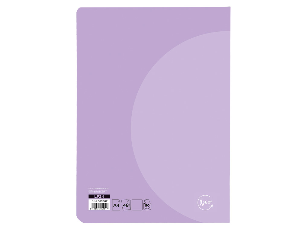 LIBRETA LIDERPAPEL 360 TAPA DE PLASTICO A5 48 HOJAS 90G/M2 LISO SIN MARGEN COLORES PASTEL SURTIDOS