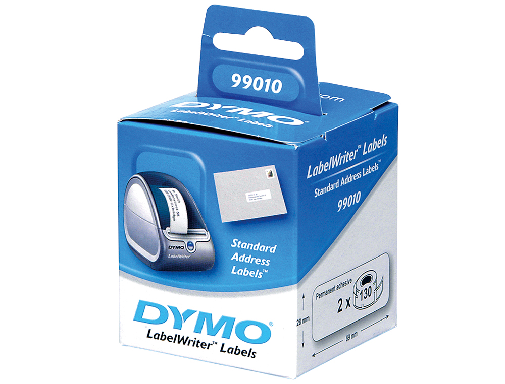 ETIQUETA ADHESIVA DYMO 99010 -TAMAÑO 89X28 MM PARA IMPRESORA 400 130 ETIQUETAS USO DIRECCIONES CAJA DE 2