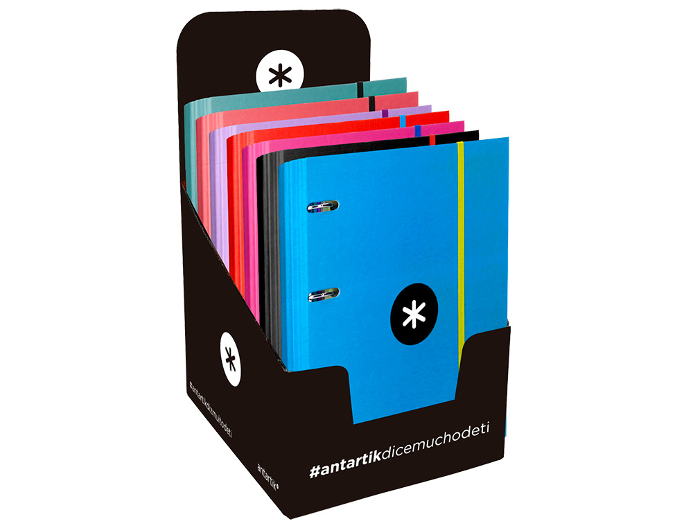 CARPETA CON RECAMBIO ANTARTIK A4 CUADRO 5MM FORRADA 4 ANILLAS 40MM REDONDAS CON SOLAPA COLORES SURTIDOS
