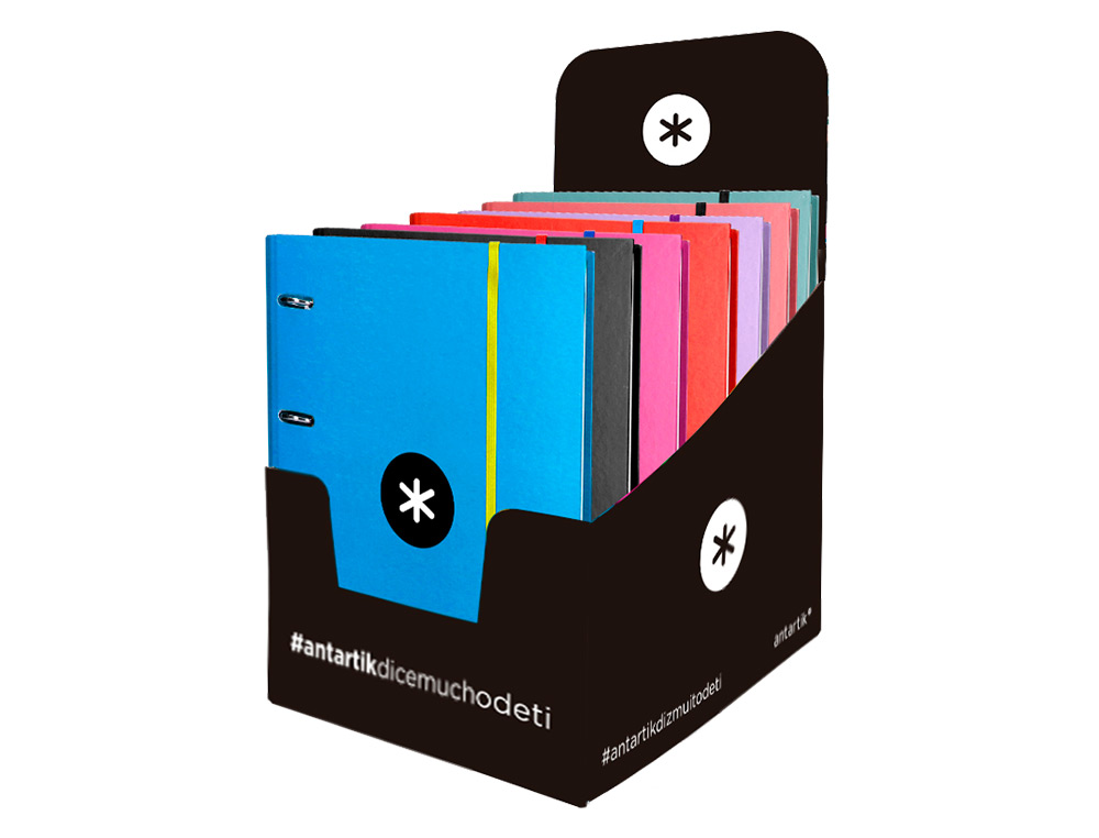 CARPETA CON RECAMBIO ANTARTIK A4 CUADRO 5MM FORRADA 4 ANILLAS 40MM REDONDAS CON SOLAPA COLORES SURTIDOS