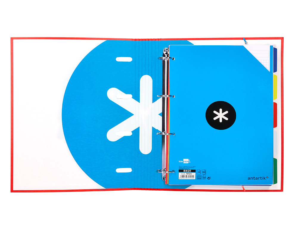 CARPETA CON RECAMBIO ANTARTIK A4 CUADRO 5MM FORRADA 4 ANILLAS 40MM REDONDAS CON SOLAPA COLORES SURTIDOS