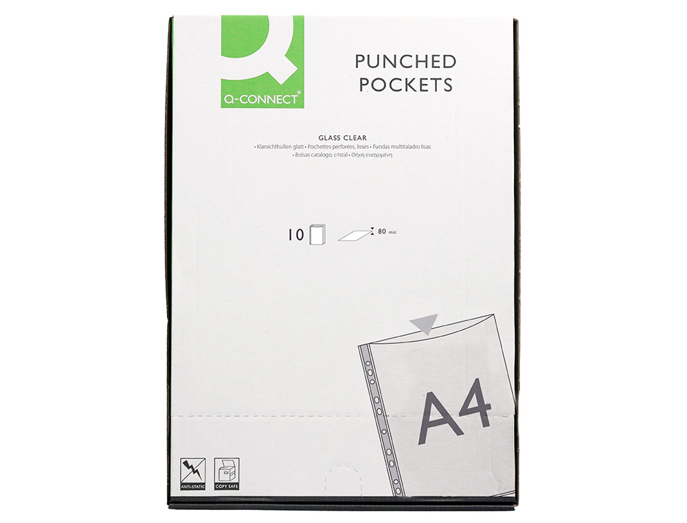 FUNDA MULTITALADRO Q-CONNECT DIN A4 80 MC CRISTAL BOLSA DE 10 UNIDADES
