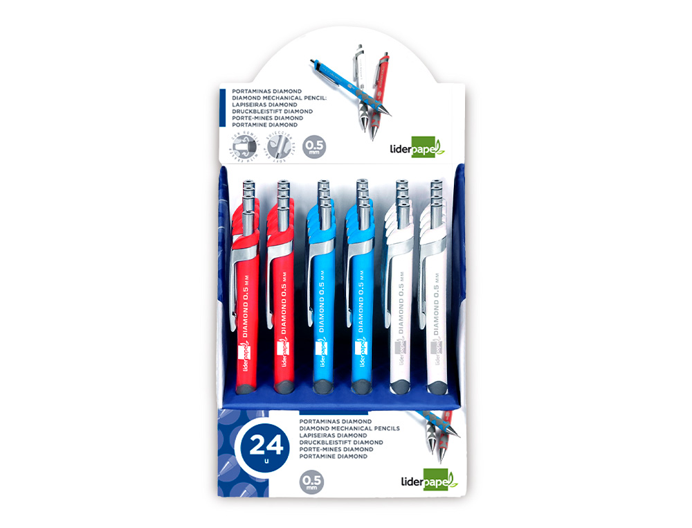 PORTAMINAS LIDERPAPEL DIAMOND 0,5 MM CON GOMA Y SUJECION SOFT COLORES SURTIDOS