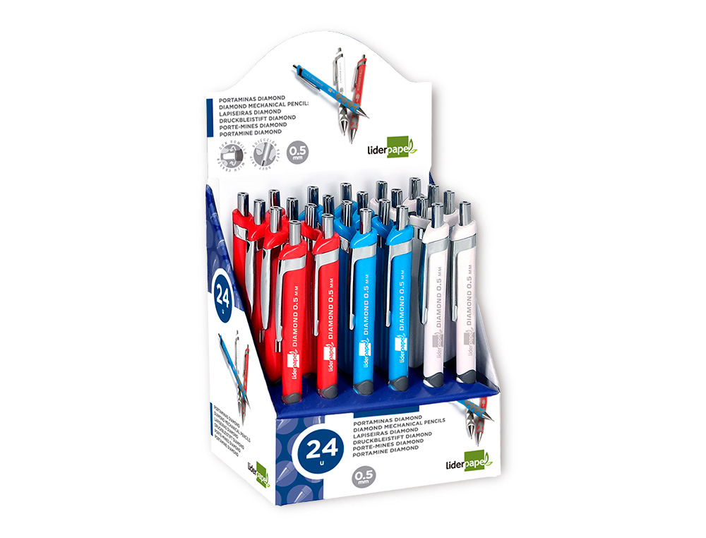 PORTAMINAS LIDERPAPEL DIAMOND 0,5 MM CON GOMA Y SUJECION SOFT COLORES SURTIDOS
