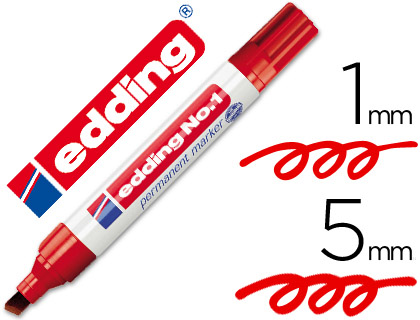 ROTULADOR EDDING MARCADOR PERMANENTE 1 ROJO PUNTA BISELADA 5 MM RECARGABLE