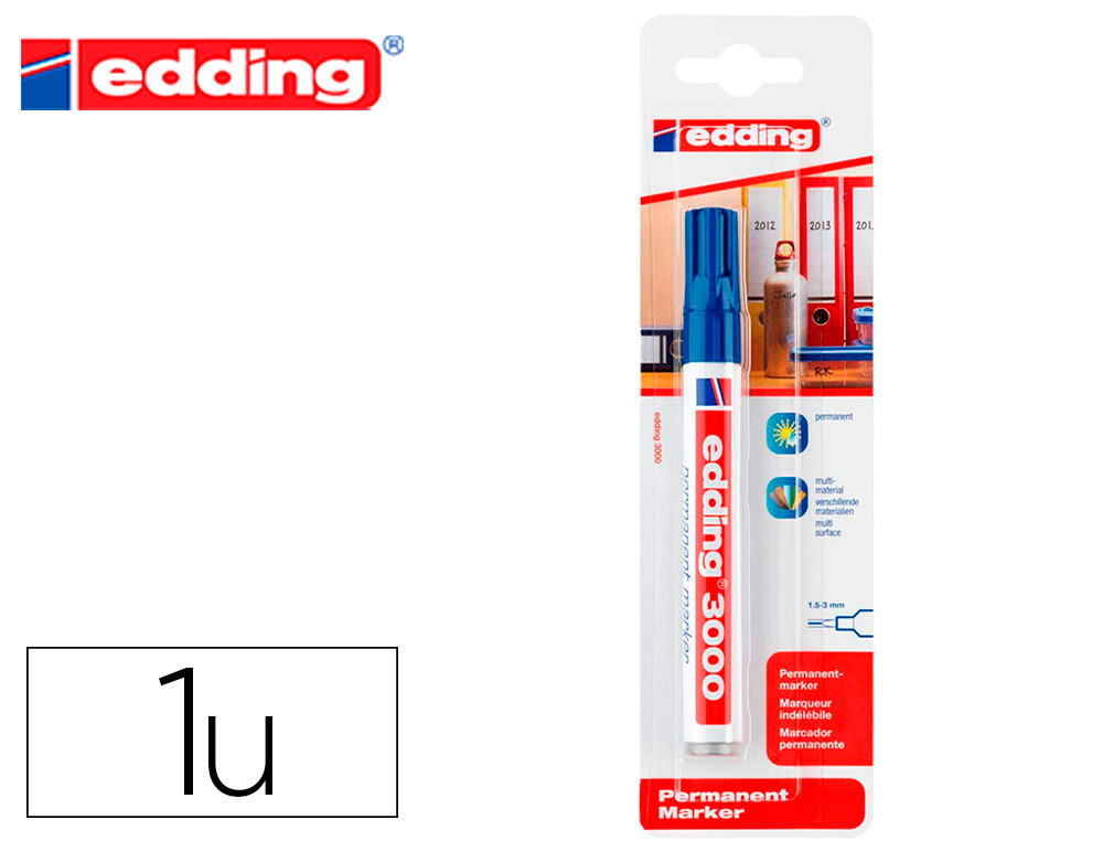 ROTULADOR EDDING MARCADOR PERMANENTE 3000 AZUL N.3 PUNTA REDONDA 1,5-3 MM BLISTER DE 1 UNIDAD