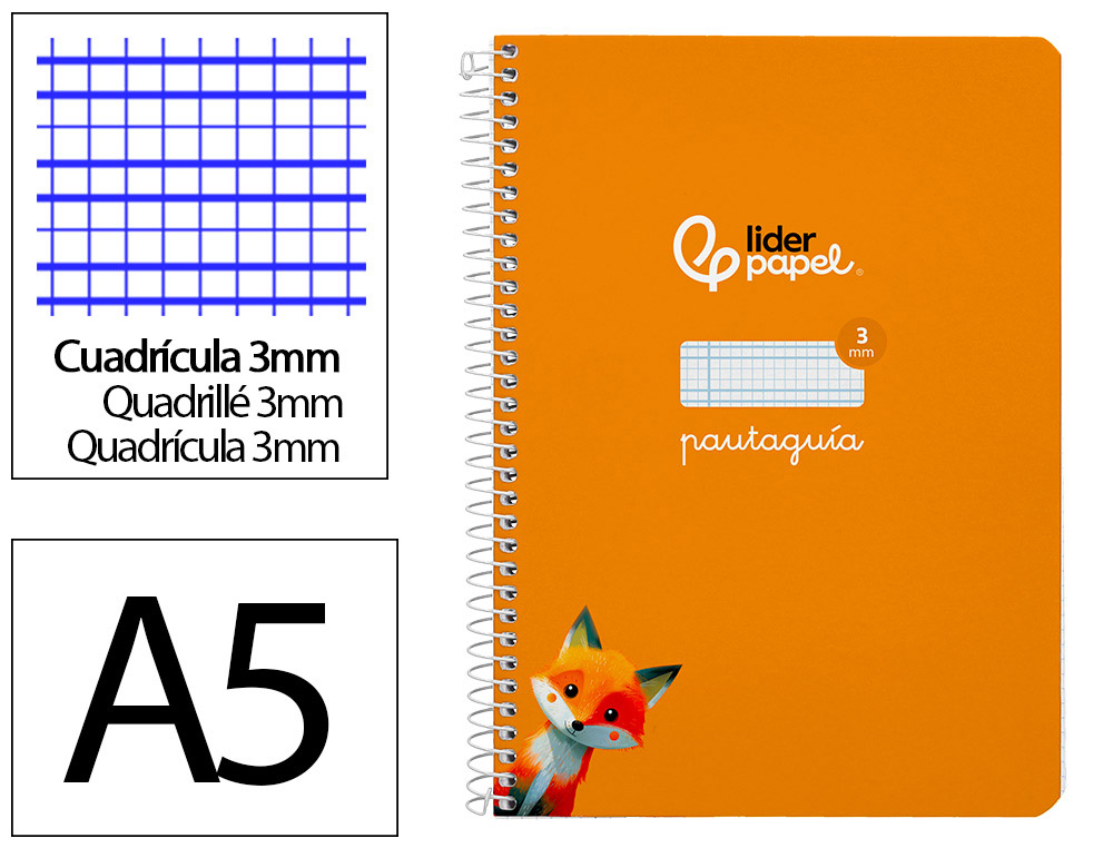 CUADERNO ESPIRAL LIDERPAPEL A5 PAUTAGUIA TAPA DURA 80H 90 GR CUADRO PAUTADO 3MM COLOR NARANJA